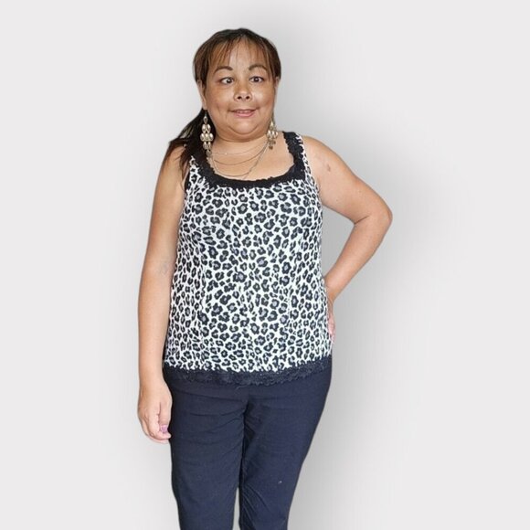 ARIANNE WOMENS EXTRA LARGE THIN STRAP ANIMAL PRINT LACE NECK TANK TOP - Picture 2 of 3